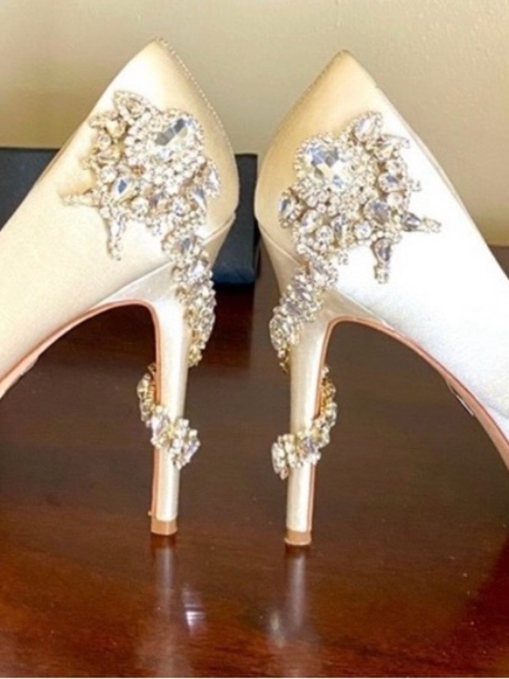 Badgley Mischka Ivory Satin Crystal Embellished Stiletto Heels